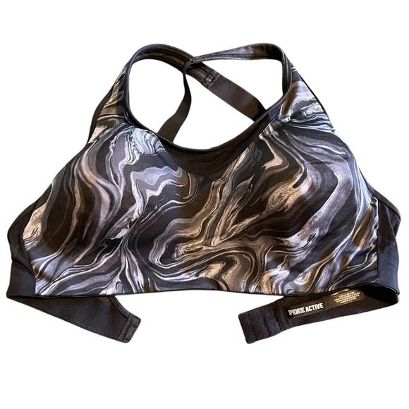 VS Pink Active Large (DD) Black and Gray Lightly Lined Sports Bra - Picture 3 of 8
